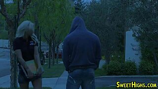 Blonde coed in uniform rides and masturbates to a hardcore handjob cumshot at college