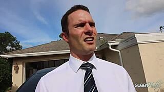 College girls in control, forcing professor to handle a big black cock.