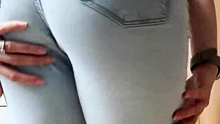 homemade petite blonde rips tight jeans in bold striptease dance