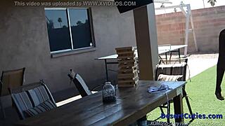 Shey Holmes and college girls strip for wild public cornhole fun