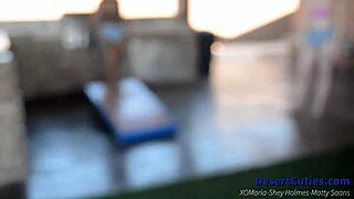 Shey Holmes and college girls strip for wild public cornhole fun