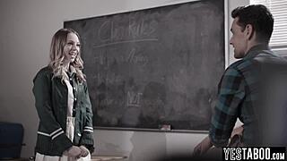 petite blonde teen bent over and pounded hard by mature teacher after drama practice