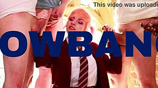 Damn, this hot British college student slurps a random rod at milking table! 😜