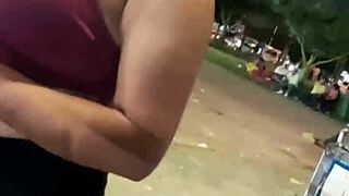 After the party, young babe caught on street couldn’t resist opening legs.