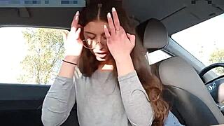 Teen fucks car with perfect ass in public facial