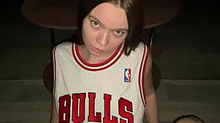 good girl kneels for stepdad’s deep blowjob, cumming on her big natural tits.