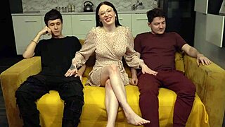 Nerdy beauty shares big cocks in quick college threesome