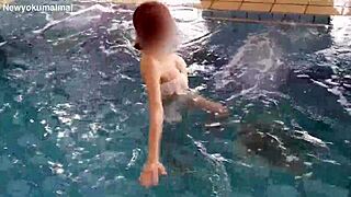 Beautiful asian exercises in the pool