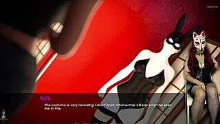 kate 27 feels excited in her leather costume and stockings for outdoor striptease