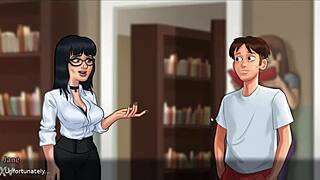 A college student gets into an erotic experience with his teacher in the library