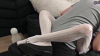 student in uniform rubs tight pussy before morning class. her petite frame craves wild release.