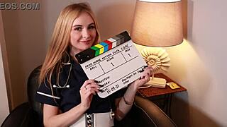 hot college student teases and makes herself cum in sexy uniform before class.