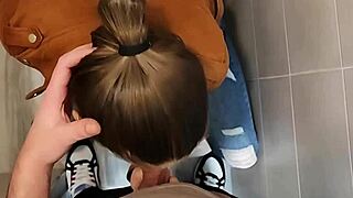 Petite 18+ European couple with big tits gets dirty in university bathroom.