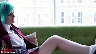 Beautiful British student fingers her pussy to orgasm in cosplay.