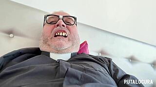 Curvy Spanish Laura Baby confesses while riding Father Damian in wild session