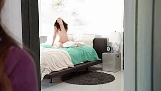 Petite Brunette Liz Jordan Gets Caught Fingering Her Pussy On A Pillow In Roommate Hazel Moore's Bedroom