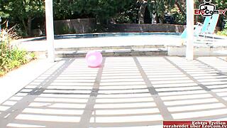 Damn! Busty 18yo Brunette Shows Natural Tits in Socks!