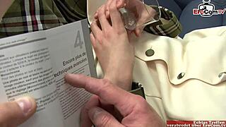 Petite Asian teen with small tits rocks black socks. She takes a big cock deep in her narrow ass.