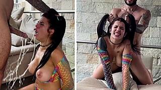 submissive slut with big tits humiliated hard with milk!