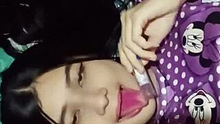 Horny Latina neighbor catches white guy jerking off next door!