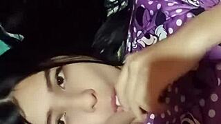 Horny Latina neighbor catches white guy jerking off next door!