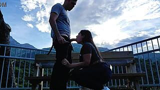 latina flashing in the mountains with a stranger