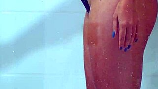 College tanned gorgeous girl showers in bikini