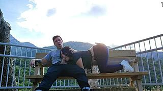 latina flashing in the mountains with a stranger