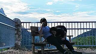 latina flashing in the mountains with a stranger