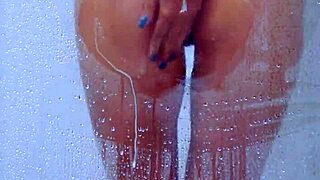 College tanned gorgeous girl showers in bikini