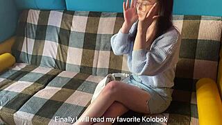 Cute 18yo brunette with glasses bangs her new friend