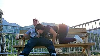 latina flashing in the mountains with a stranger