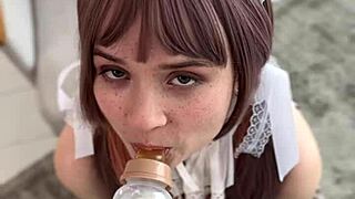 Delicious reward for cute cosplay girl in diaper! 😍