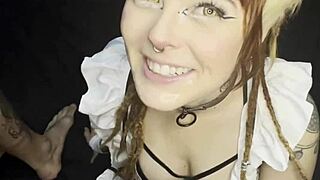 cute cat maid gits big dick in throat