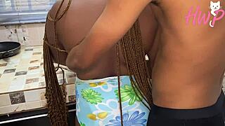 African maid with big ass bends over for boss’s huge cock in kitchen for cash