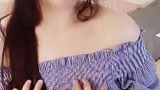 Horny European student Lammy Pixel fucks dildo on pussy lips!