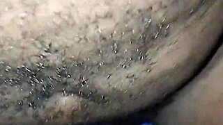 Hairy ebony college babe intensely fucks boyfriend in missionary for creampie