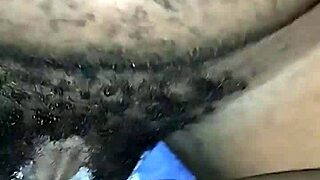 Hairy ebony college babe intensely fucks boyfriend in missionary for creampie