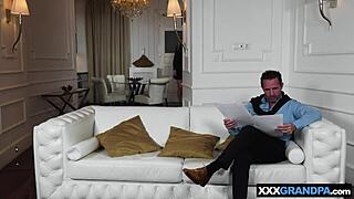 Skinny Inked Blonde Teen 18+ Lulu Love, Sucking Old Guy's Cock for a Job!