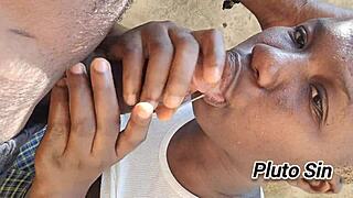 Ebony slut blows fat tits in wet pussy sex