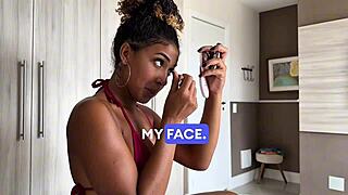 Pov of brunette Latina swallowing full cum in mouth, umm, first lesson at college was wild!