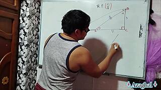 Nerdy Asian student with brown eyes gets wild with teacher in bedroom.