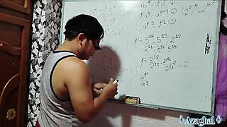 asian student simplifies algebra with teacher in bedroom lesson