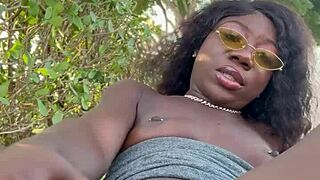 Lola black plays with her pussy outside in homemade setting, cute sexy amateurs girlfriend toes.