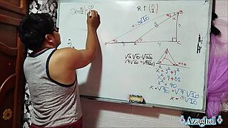 Nerdy Asian student with brown eyes gets wild with teacher in bedroom.