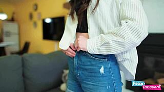 Petite innocent babe gets fucked over candies