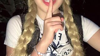 I’m lost in the jungle, groping my pink pussy and natural tits in public.