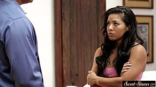 Sweet stepdaughter gets fucked hard in missionary and spooning! Jizzed all over her small tits!