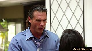 Sweet stepdaughter gets fucked hard in missionary and spooning! Jizzed all over her small tits!