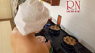 nudist housewife regina noir cooks in the kitchen naked